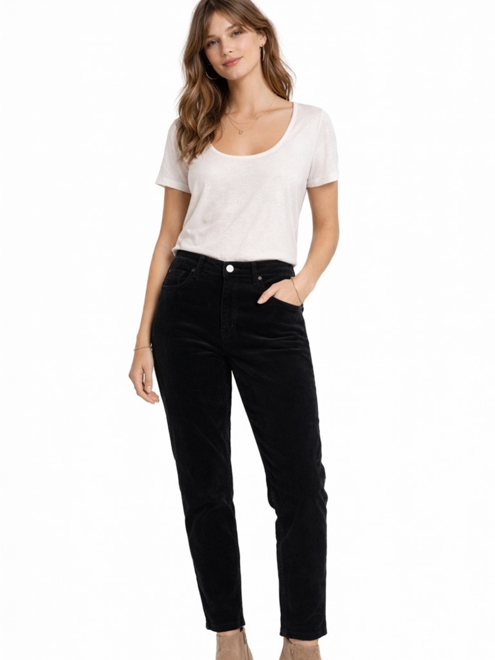High-Rise Black Corduroy‎ Pants for Women